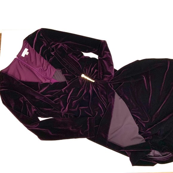 Calvin  Klein Velour Velvet Burgundy Wrap Long Sleeve Dress Sz 14W - Picture 12 of 16